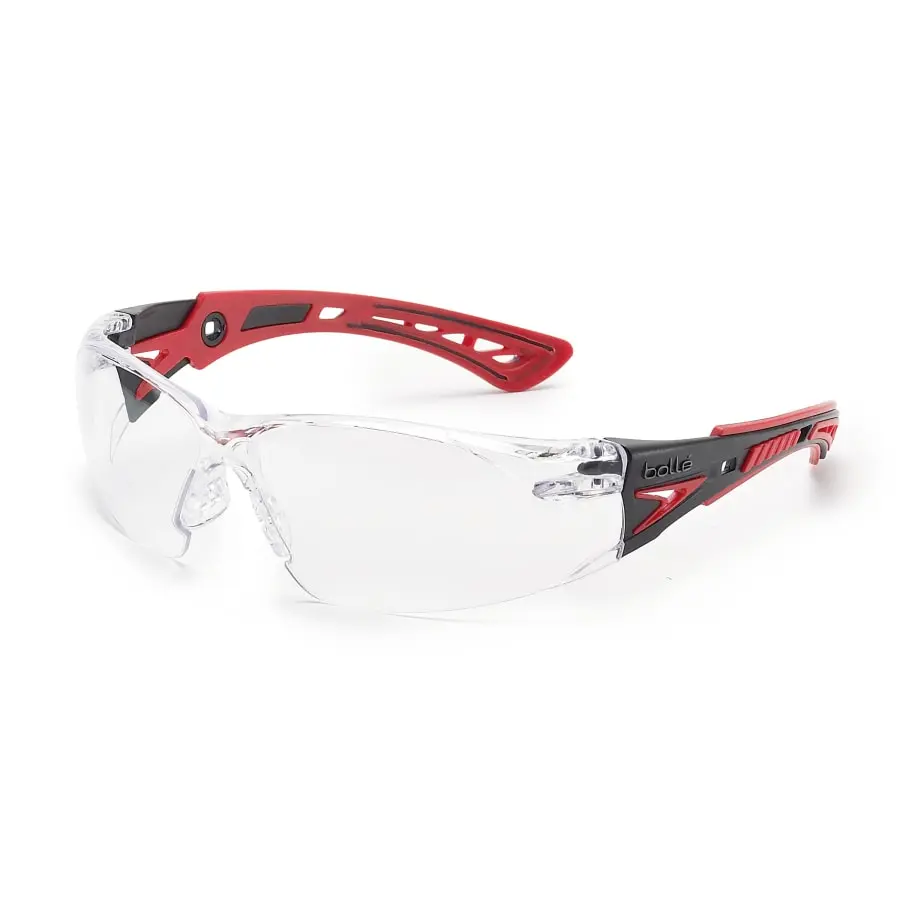 Bolle Safety Rush+ Series Safety Glasses Clear Lens Anti-Fog/Anti-Scratch Red/Black Temple - 1 Pair 41080 Bolle Safety Rush+ Series Safety Glasses Clear Lens Anti-Fog/Anti-Scratch Red/Black Temple - 1 Pair 41080