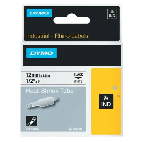 Heat-Shrink Tube, 1/2 in W x 5 ft L, Black on White - pack of 5