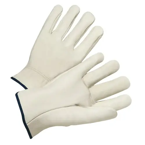 Quality Grain Cowhide Leather Driver Gloves, Large, Unlined, Natural, Shirred Elastic Back - 2 per pack x12 packs
