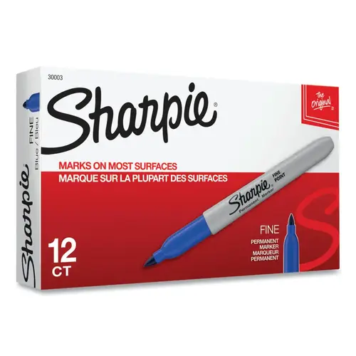 Fine Tip Permanent Marker, Blue - pack of 12