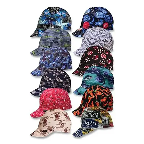 High Crown Welding Cap, Size 6-3/4, Assorted Prints, 4-Panel