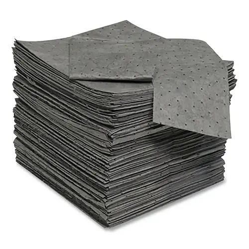 Sorbent Pads and Rolls, 16 in L x 18 in W, Universal, Medium, Single-Ply, Gray, Pads - pack of 200 Sorbent Pads and Rolls, 16 in L x 18 in W, Universal, Medium, Single-Ply, Gray, Pads - pack of 200