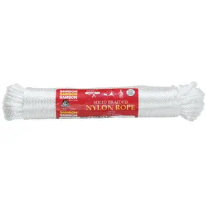 SAMSON ROPE 019008005030 General Purpose 12-Strand Cords, 400 lb Cap., 500 ft, Solid Braid Nylon, White