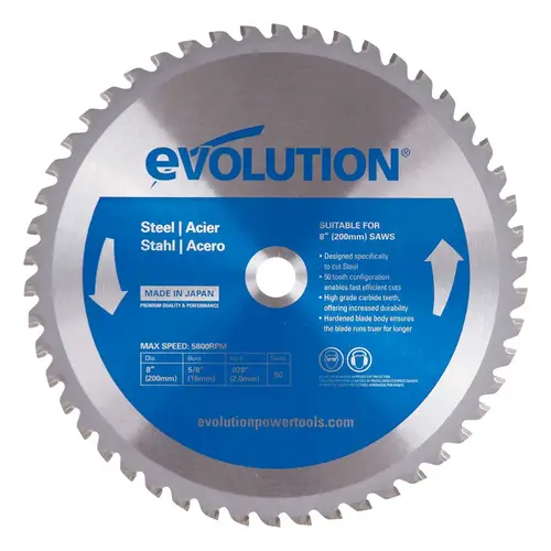 TCT Metal-Cutting Blade, 8 in, 5/8 in Arbor, 5800 rpm, 50 Teeth TCT Metal-Cutting Blade, 8 in, 5/8 in Arbor, 5800 rpm, 50 Teeth