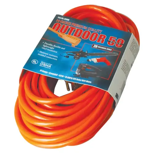 Vinyl Extension Cord, 50 ft, 1 Outlet, Red Vinyl Extension Cord, 50 ft, 1 Outlet, Red