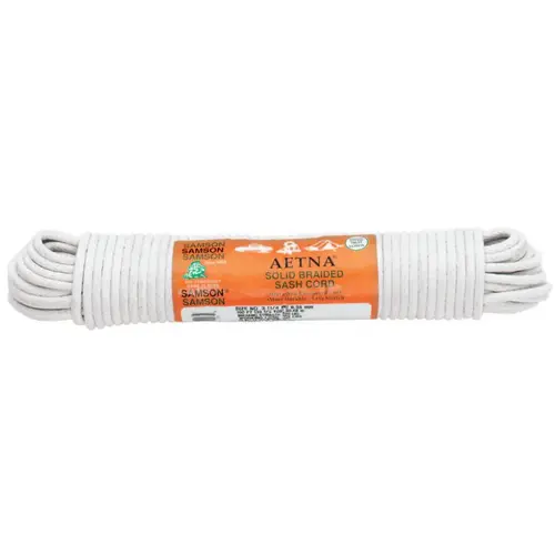 Interlocked Sash Cord, 800 lb Capacity, 100 ft, Cotton, White