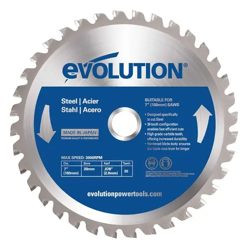 TCT Metal-Cutting Blade, 7 in, 20 mm Arbor, 3900 rpm, 36 Teeth