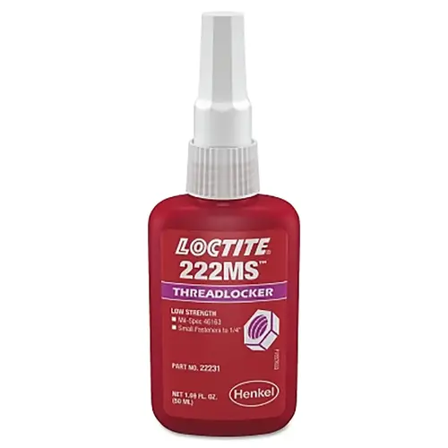 222MS  Threadlocker, Low Strength/Small Screw, 0.5 mL, 1/4 in dia or Smaller, Purple