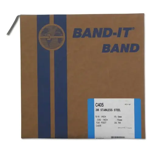 Type 316 Bands, 5/8 in x 100 ft, 0.03 in Thick, Stainless Steel Type 316 Bands, 5/8 in x 100 ft, 0.03 in Thick, Stainless Steel