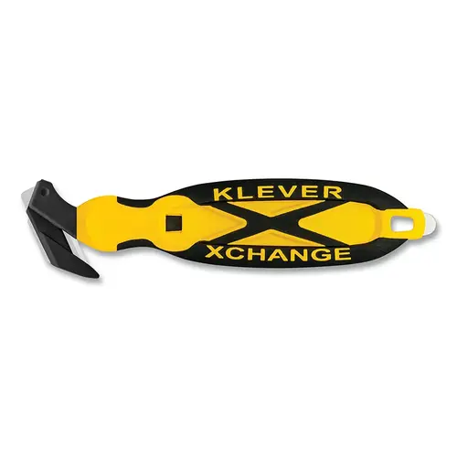 Klever XChange35 Safety Cutter, 7 in L, Straight Blade, Carbon Steel, Plastic Handle, Yellow - pack of 12
