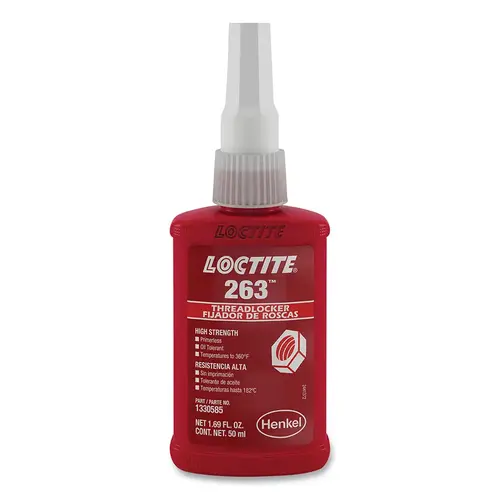 263 High Strength Red Threadlocker, 50 mL, 1 in Thread, Red 263 High Strength Red Threadlocker, 50 mL, 1 in Thread, Red