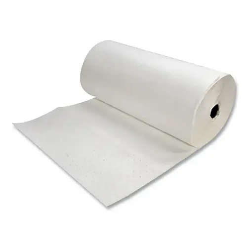 Sorbent Pads and Rolls, 150 ft L x 32 in W, Oil Only, Extra Heavy, Laminated, Three-Ply, White, Roll