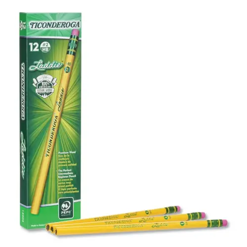 Laddie Pencil, W/ Eraser, 11/32 in dia, Yellow - pack of 12 Laddie Pencil, W/ Eraser, 11/32 in dia, Yellow - pack of 12