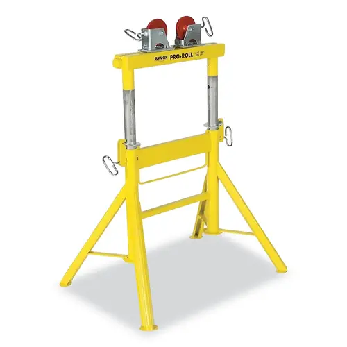 Pro Roll Stand, Stainless Steel Wheels, 1/2 in to 36 in or 2500 lb Pipe Cap, 29 in to 43 in H Yellow