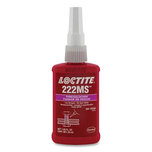 222MS Threadlocker, Low Strength/Small Screw, 50 mL, 1/4 in dia or Smaller, Purple 222MS Threadlocker, Low Strength/Small Screw, 50 mL, 1/4 in dia or Smaller, Purple