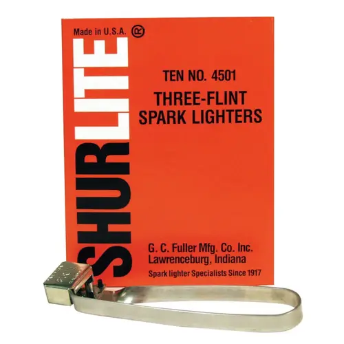 Shurlite  Spark Lighter, Three-Flint Lighter with Attached Flints