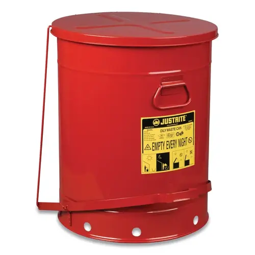 Oily Waste Can, 21 gal, Red, Foot-Operated Self-Closing SoundGard Cover Oily Waste Can, 21 gal, Red, Foot-Operated Self-Closing SoundGard Cover
