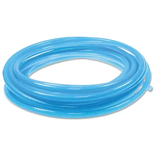 FLEXEEL Polyurethane Straight Hose, 1/4 in I.D., 100 ft, Strain Relief Fittings Transparent Blue FLEXEEL Polyurethane Straight Hose, 1/4 in I.D., 100 ft, Strain Relief Fittings Transparent Blue
