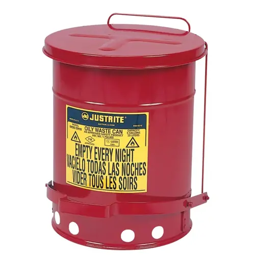 Red Oily Waste Cans, Foot Operated Cover, 14 gal, Red Red Oily Waste Cans, Foot Operated Cover, 14 gal, Red