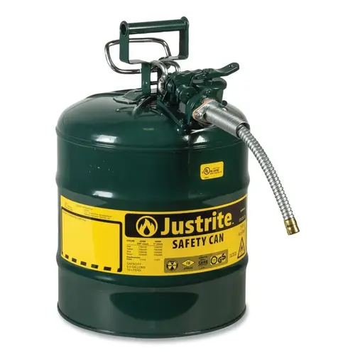 Type II AccuFlow Safety Can, Oil, 5 gal, Green, Includes 5/8 in OD Flexible Metal Hose Type II AccuFlow Safety Can, Oil, 5 gal, Green, Includes 5/8 in OD Flexible Metal Hose