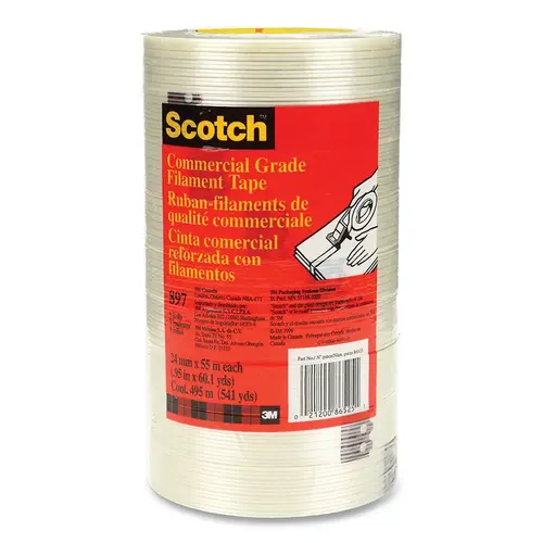 Filament Tape, 897, 0.94 in W, 60 yd L, 5 mil Thick, Clear Filament Tape, 897, 0.94 in W, 60 yd L, 5 mil Thick, Clear