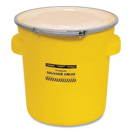 Poly Drum, Salvage, Metal Lever-Lock Lid, Yellow, 20 gal Poly Drum, Salvage, Metal Lever-Lock Lid, Yellow, 20 gal