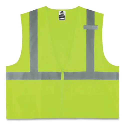 GloWear Safety Vest, 8225Z, Solid, Class 2, Type R, Reflective Tape, 3 Pockets, Zipper, Large/X-Large, Lime - pack of 6 GloWear Safety Vest, 8225Z, Solid, Class 2, Type R, Reflective Tape, 3 Pockets, Zipper, Large/X-Large, Lime - pack of 6