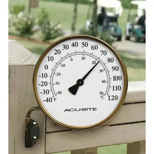 4 In. Dia. Metal Dial Indoor & Outdoor Thermometer Brass