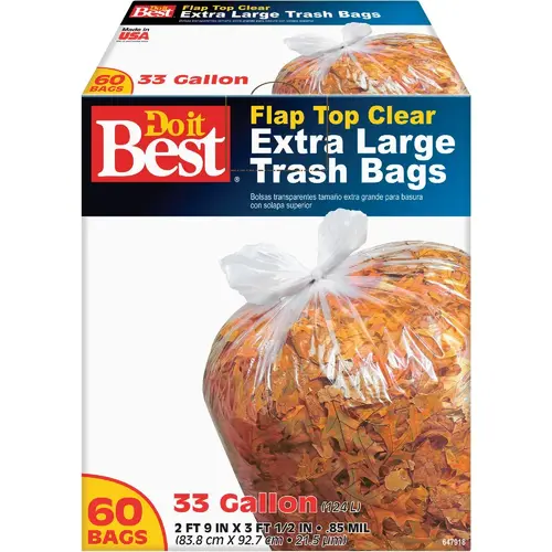 33 Gal. Extra Large Clear Trash Bag (60-Count) 33 Gal. Extra Large Clear Trash Bag (60-Count)