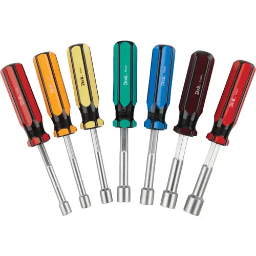 Metric 3 In. Solid Shaft Nut Driver Set, 7-Piece