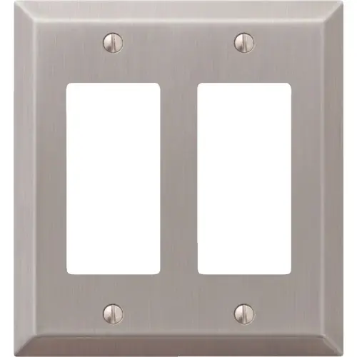 2-Gang Stamped Steel Rocker Decorator Wall Plate, Brushed Nickel
