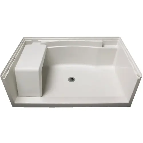 Accord 60 In. W x 36 In. D Center Drain Seated Shower Pan in White
