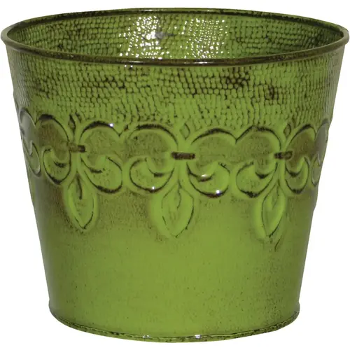 Fleur De Lis 6 In. Metal Tansey Green Planter