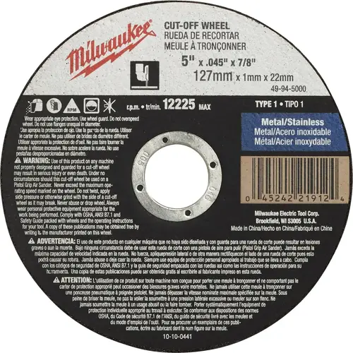 Type 1 5 In. x 0.045 In. x 7/8 In. Metal/Stainless Cut-Off Wheel