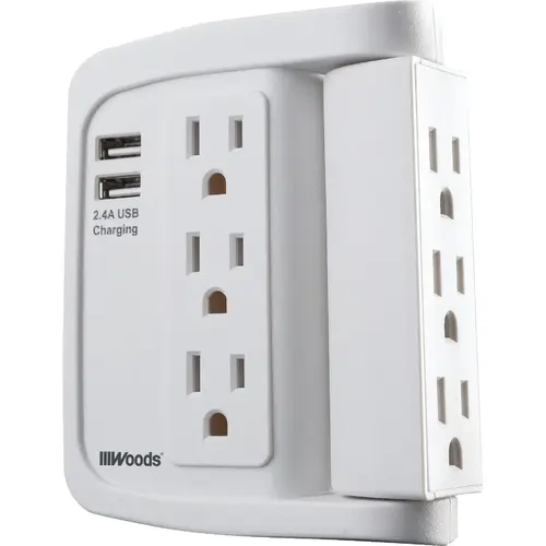 2-USB/6-Standard Outlet 2.4A/15A White Swivel Surge Tap 2-USB/6-Standard Outlet 2.4A/15A White Swivel Surge Tap