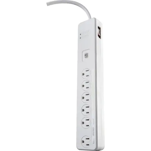 6-Outlet 1080J White Surge Protector Strip with Remote Control & 5 Ft. Cord 6-Outlet 1080J White Surge Protector Strip with Remote Control & 5 Ft. Cord