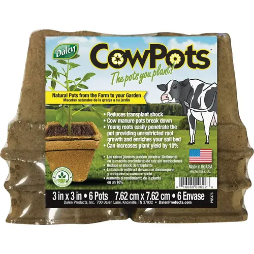 CowPots 3 In. W. x 3 In. L. Square Cow Manure Grow Pot - pack of 6
