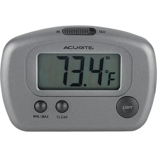 2-3/4" W x 3-1/8" H Plastic Digital Indoor & Outdoor Thermometer Gray 2-3/4" W x 3-1/8" H Plastic Digital Indoor & Outdoor Thermometer Gray