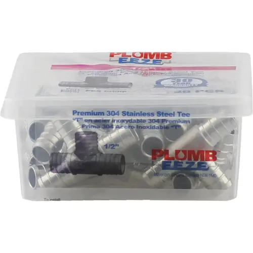 1/2 In. Stainless Steel PEX Tee - pack of 20 1/2 In. Stainless Steel PEX Tee - pack of 20