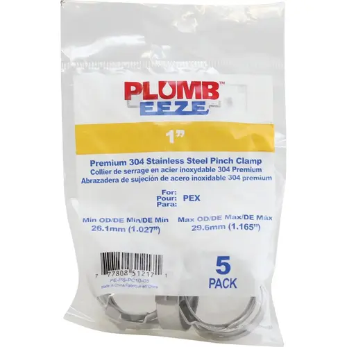 1 In. Stainless Steel PEX-B Pinch Clamp - pack of 5 1 In. Stainless Steel PEX-B Pinch Clamp - pack of 5