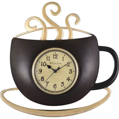 12.5 In. Coffee Cup Wall Clock Frame: Brown/Face: Cream
