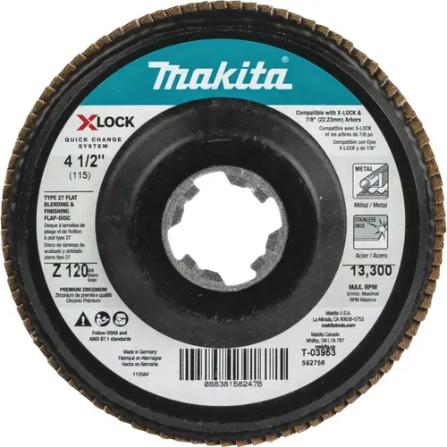 X-LOCK 4-1/2 In. x 7/8 In. 120-Grit Type 27 Zirconia Angle Grinder Flap Disc X-LOCK 4-1/2 In. x 7/8 In. 120-Grit Type 27 Zirconia Angle Grinder Flap Disc