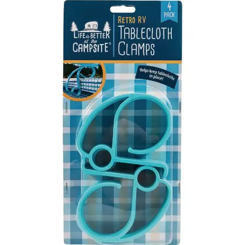 Life Is Better At The Campsite Retro RV Tablecloth Clamps Aqua - pack of 4