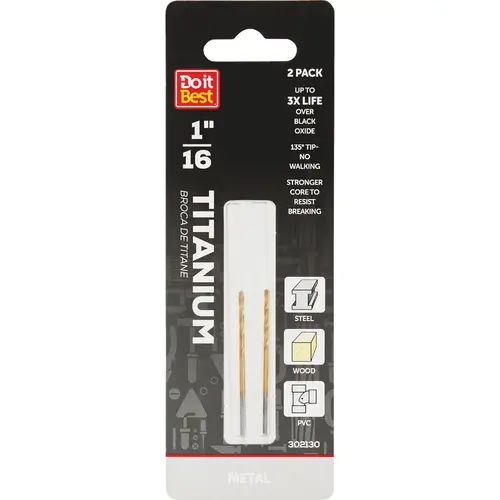1/16 In. Titanium Drill Bit - pack of 2 1/16 In. Titanium Drill Bit - pack of 2