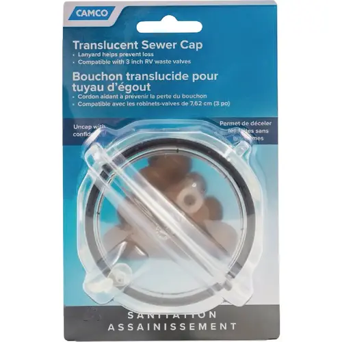 RV Translucent Sewer Cap with Lanyard RV Translucent Sewer Cap with Lanyard