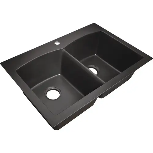 Compass Manufacturing Double Bowl 33 In. x 22 In. x 9 In. Black Granite/Composite Dual Mount Single Hole Kitchen Sink Compass Manufacturing Double Bowl 33 In. x 22 In. x 9 In. Black Granite/Composite Dual Mount Single Hole Kitchen Sink