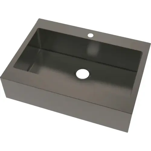 Compass Manufacturing Single Bowl 33 In. x 24 In. x 8 In. Black Stainless Steel Retrofit Dual Mount Flat Front Apron Farm Sink Compass Manufacturing Single Bowl 33 In. x 24 In. x 8 In. Black Stainless Steel Retrofit Dual Mount Flat Front Apron Farm Sink