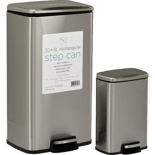 7.92 Gal. & 1.3 Gal. Stainless Steel Trash Cans (2-Count) Silver