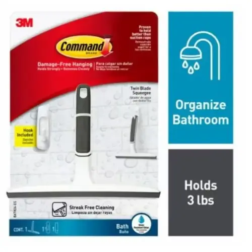 Shower Squeegee, Stainless Steel Blade, White Shower Squeegee, Stainless Steel Blade, White