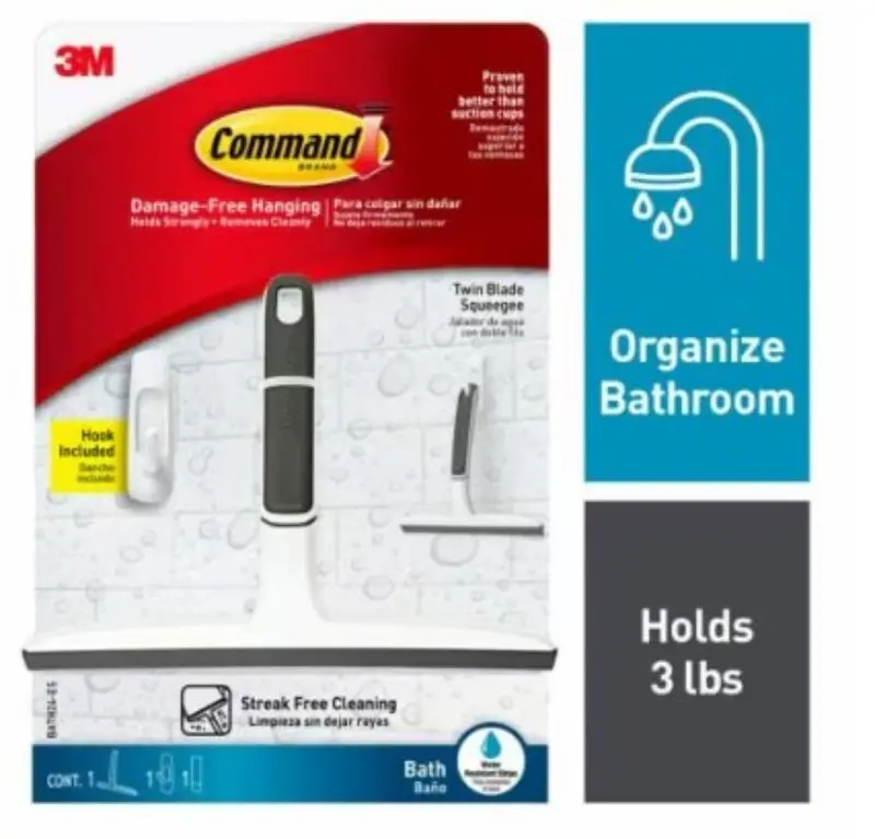 Command Shower Squeegee Stainless Steel Blade White BATH24-ES